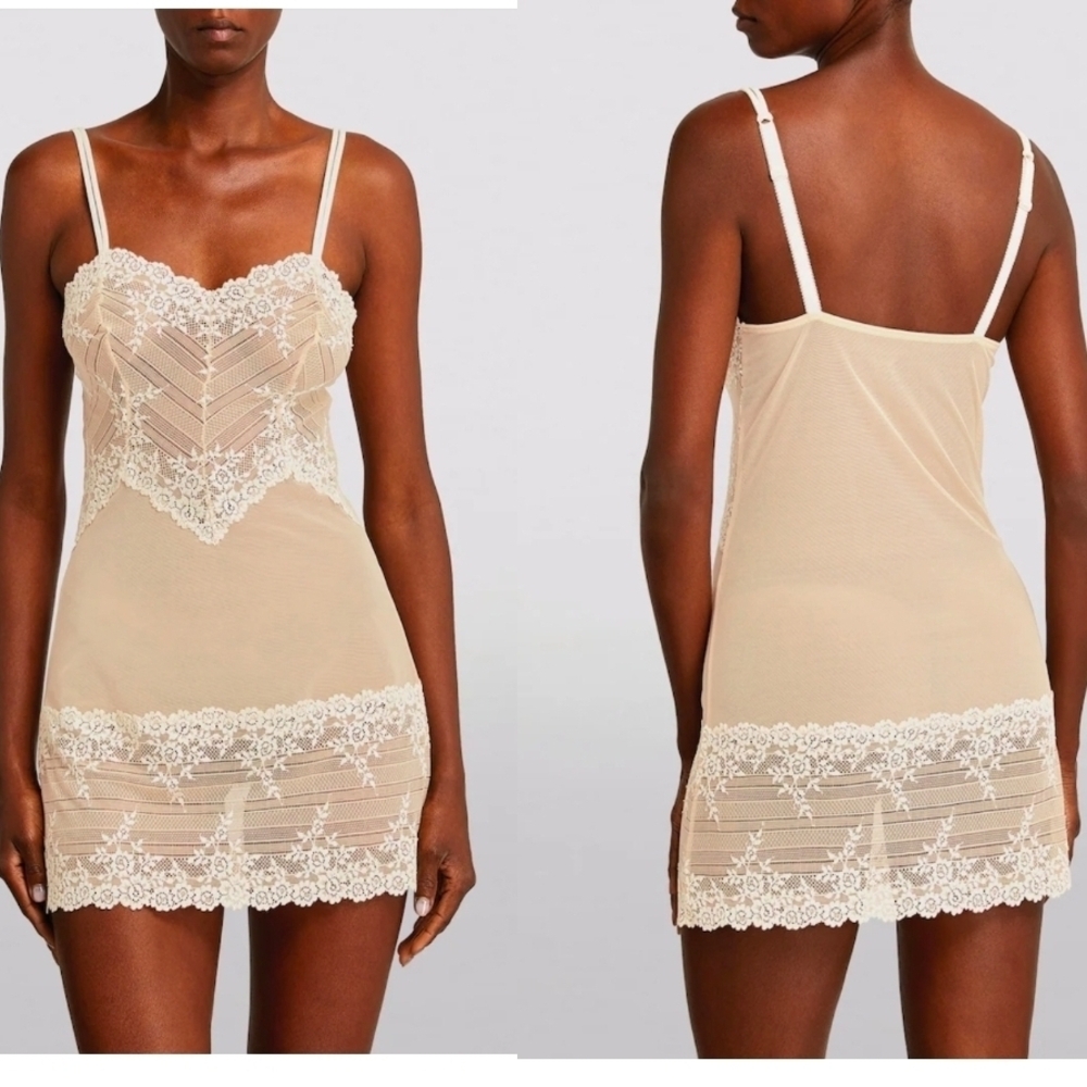 NWT Wacoal 814191 Embrace Lace Chemise SZ L Nude & White Lace MSRP $68.00